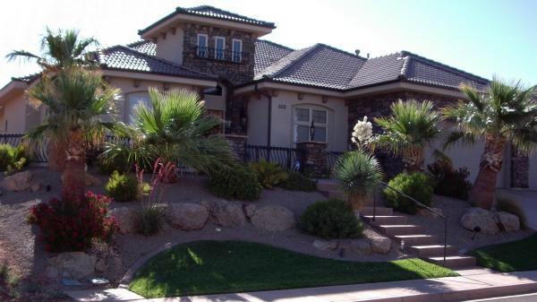 Beautiful front yard landscaping on a slope