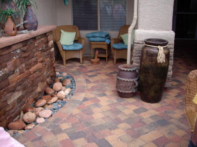 weeping wall fountain in courtyard