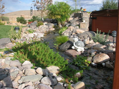 water feature around the hot tub