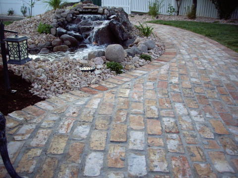 brick sidewalk and patio