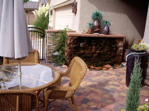 courtyard patio with wall fountain